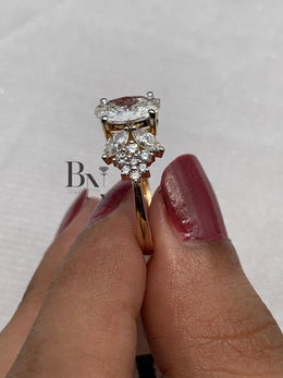 1ct Oval Lab Grown Diamond Engagement Ring | Butterfly Marquise Cluster 14K Gold