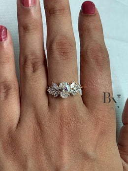 1ct Oval Lab Grown Diamond Engagement Ring | Butterfly Marquise Cluster 14K Gold