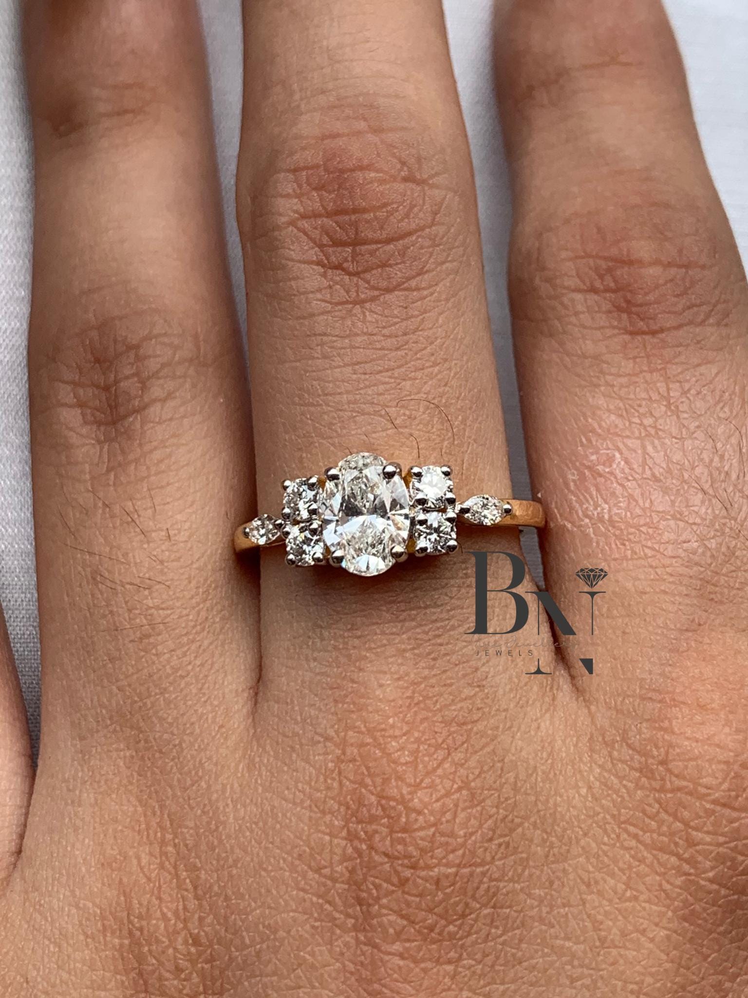 1ct Oval Lab Grown Diamond Engagement Ring | Vintage Floral Cluster 14K Gold