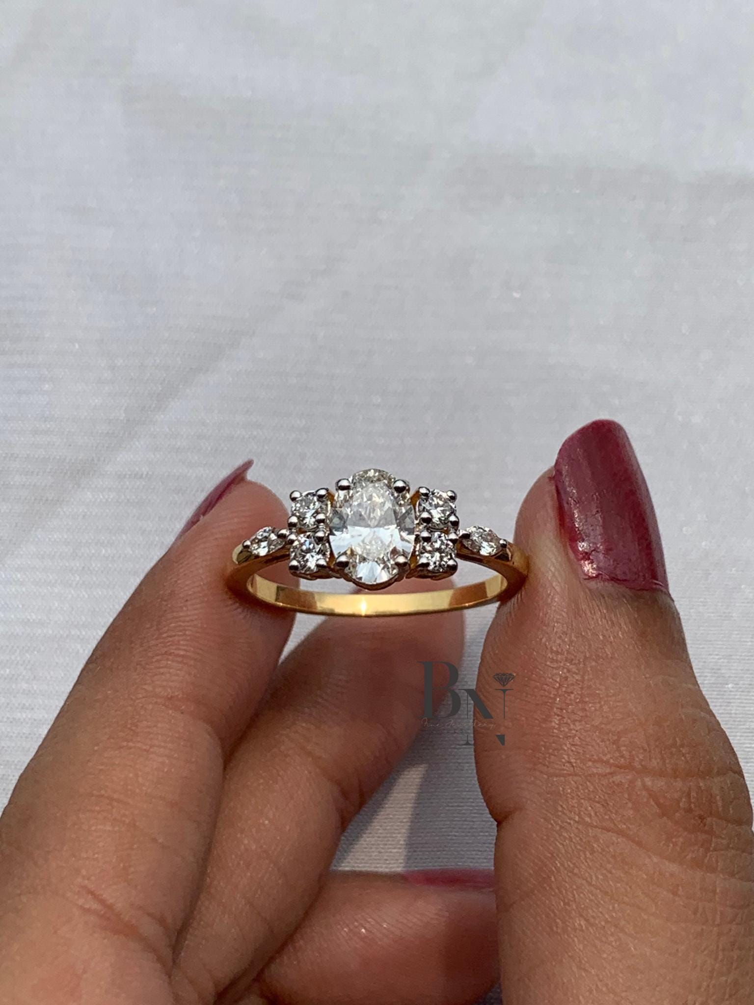 1ct Oval Lab Grown Diamond Engagement Ring | Vintage Floral Cluster 14K Gold