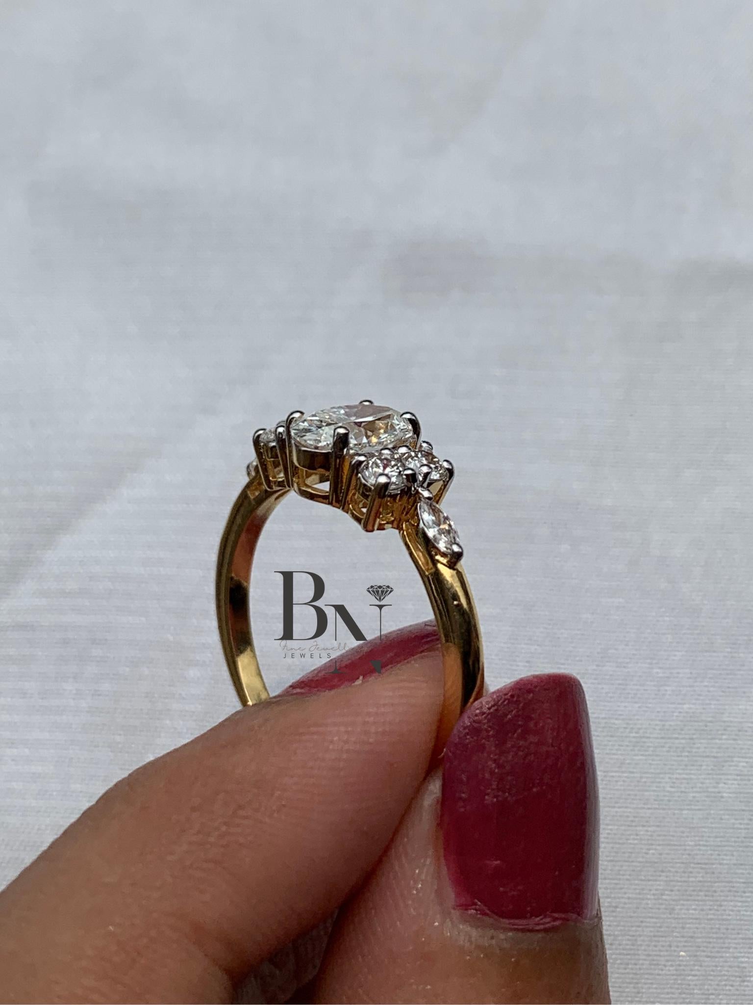 1ct Oval Lab Grown Diamond Engagement Ring | Vintage Floral Cluster 14K Gold