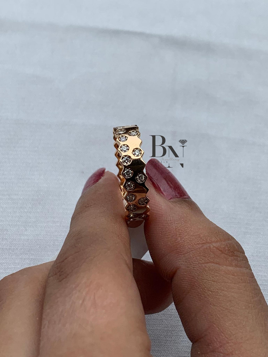 18K Solid Gold  Diamond Band – Rose Gold Stackable Wedding Ring – Lab‑Grown Diamond Wedding Band For Her, Diamond ring