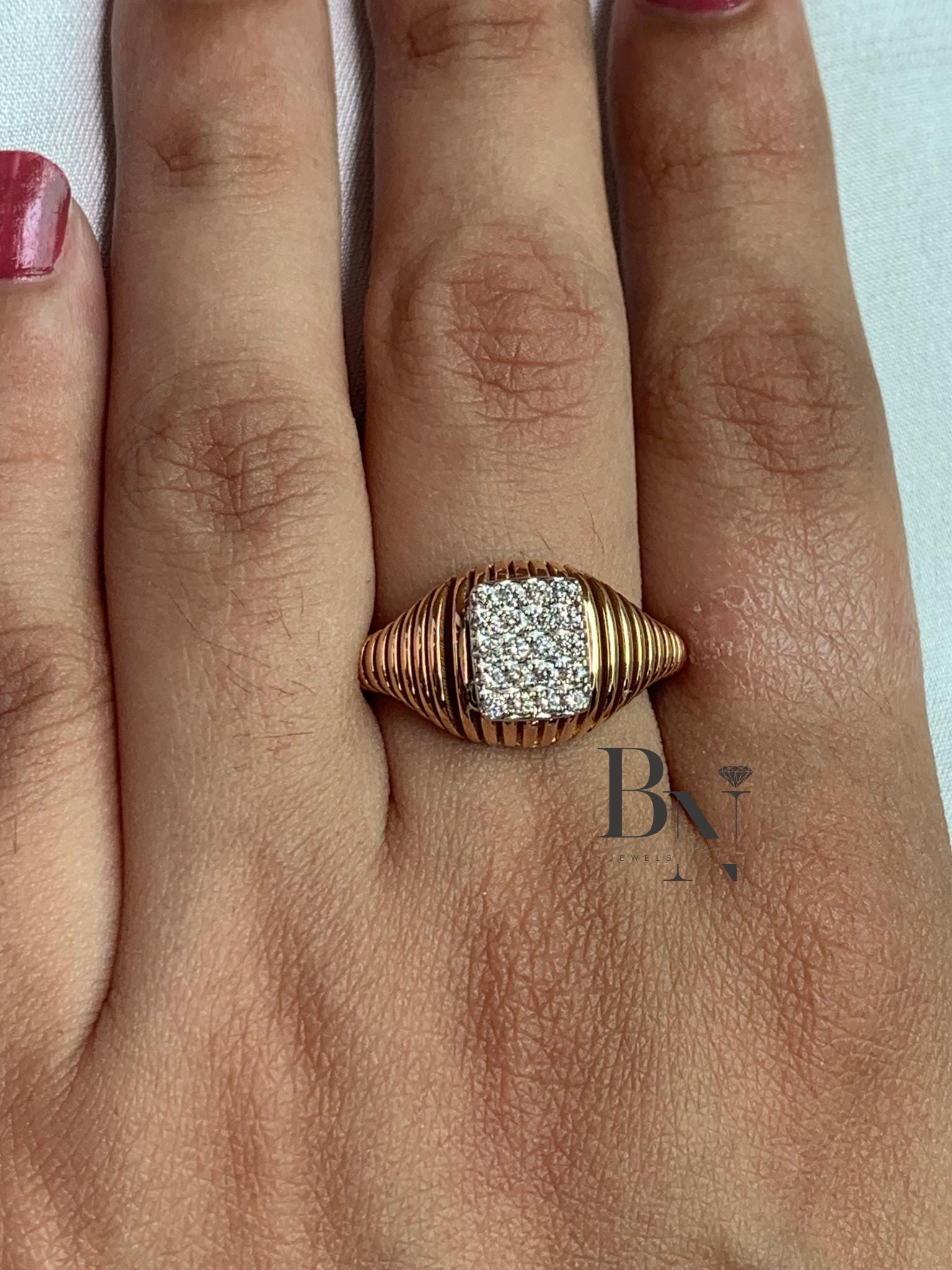 Lab Grown Diamond Signet Ring | Minimalist Statement 14K Solid Gold