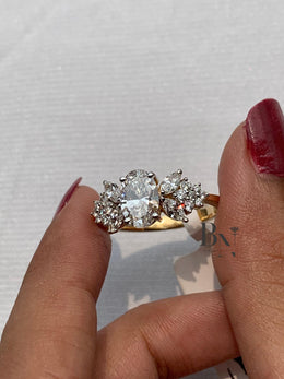 1ct Oval Lab Grown Diamond Engagement Ring | Butterfly Marquise Cluster 14K Gold