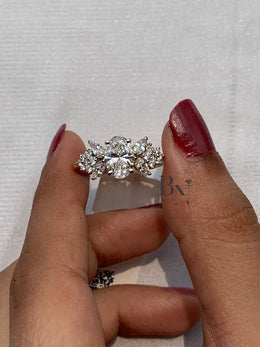 1ct Oval Lab Grown Diamond Engagement Ring | Butterfly Marquise Cluster 14K Gold