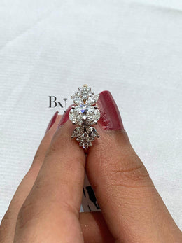 1ct Oval Lab Grown Diamond Engagement Ring | Butterfly Marquise Cluster 14K Gold