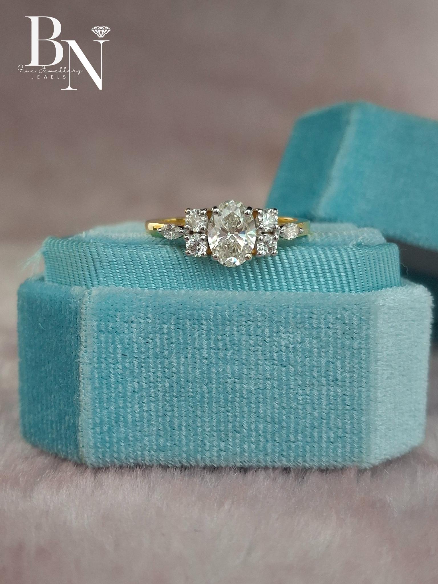 1ct Oval Lab Grown Diamond Engagement Ring | Vintage Floral Cluster 14K Gold
