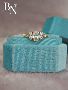 1ct Oval Lab Grown Diamond Engagement Ring | Vintage Floral Cluster 14K Gold