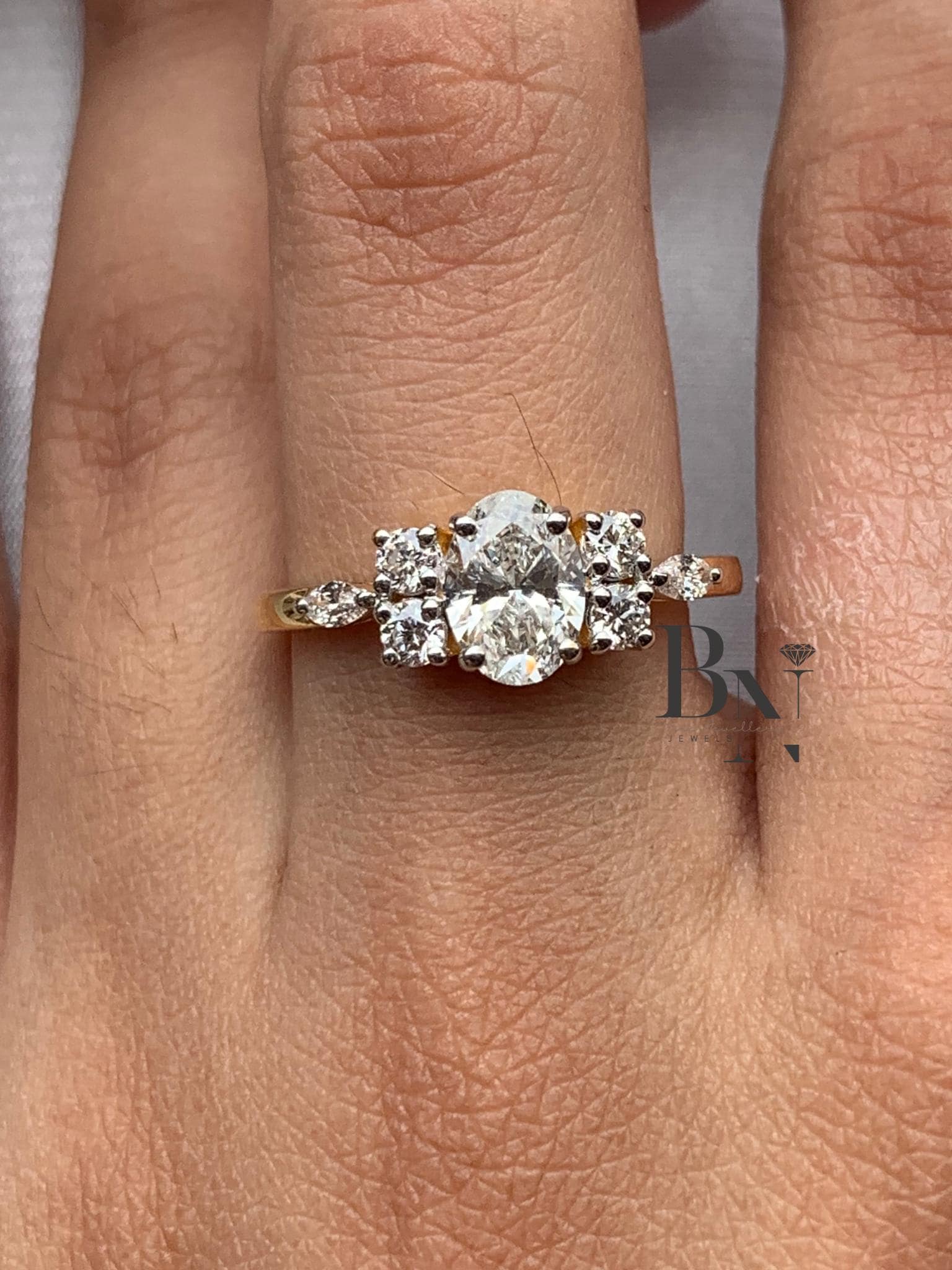 1ct Oval Lab Grown Diamond Engagement Ring | Vintage Floral Cluster 14K Gold