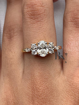1ct Oval Lab Grown Diamond Engagement Ring | Vintage Floral Cluster 14K Gold