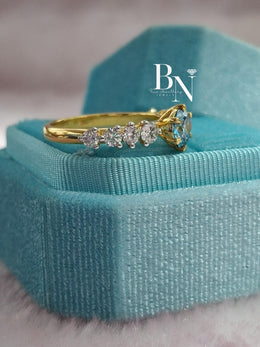 1ct Blue Lab Grown Diamond Engagement Ring | Graduated Band 14K Gold