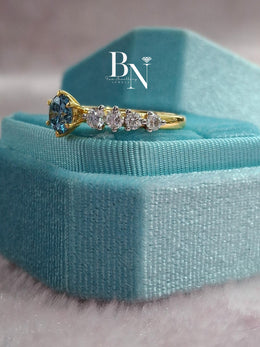 1ct Blue Lab Grown Diamond Engagement Ring | Graduated Band 14K Gold