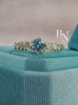 1ct Blue Lab Grown Diamond Engagement Ring | Graduated Band 14K Gold
