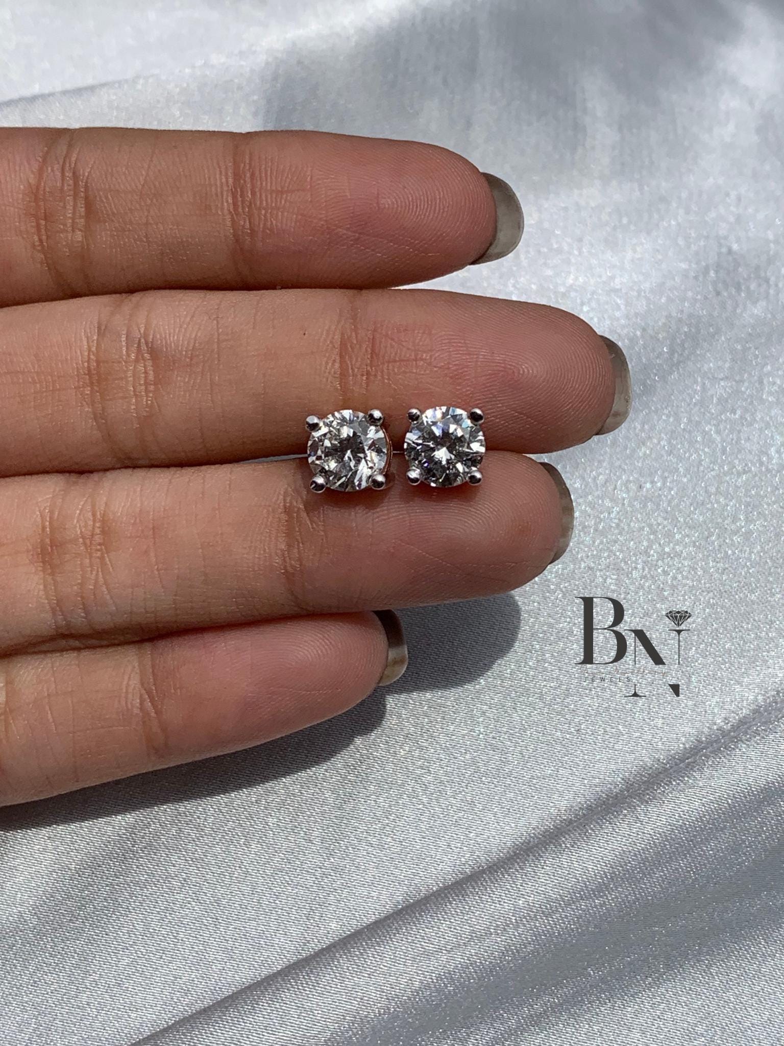 1.00 CT Diamond Stud Earrings 18K White Gold | Round Lab Grown Diamond Solitaire Studs | Classic Everyday Jewelry | Anniversary Gift for Her