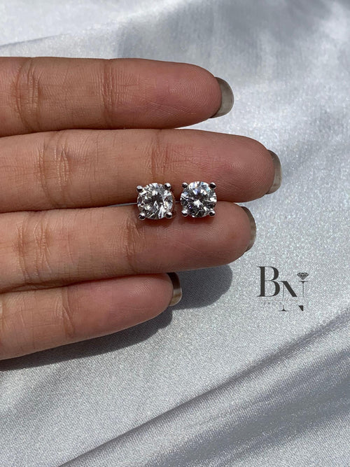 1.00 CT Diamond Stud Earrings 18K White Gold | Round Lab Grown Diamond Solitaire Studs | Classic Everyday Jewelry | Anniversary Gift for Her