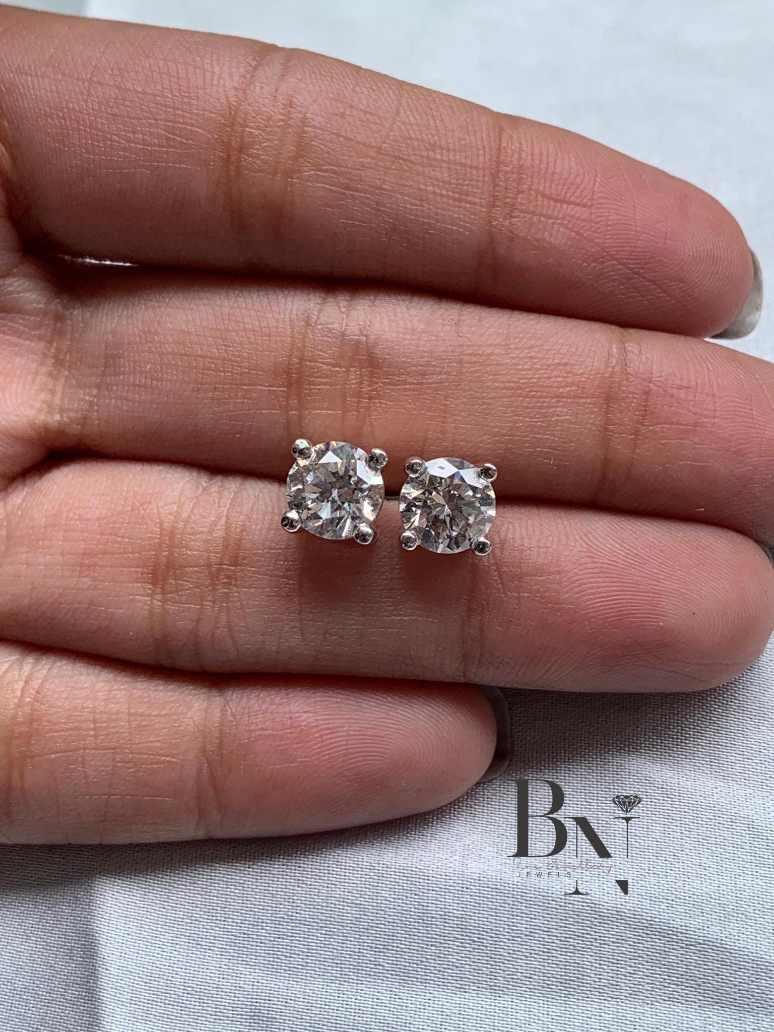 1ct Round Lab Grown Diamond Stud Earrings | Classic Solitaire 18K White Gold
