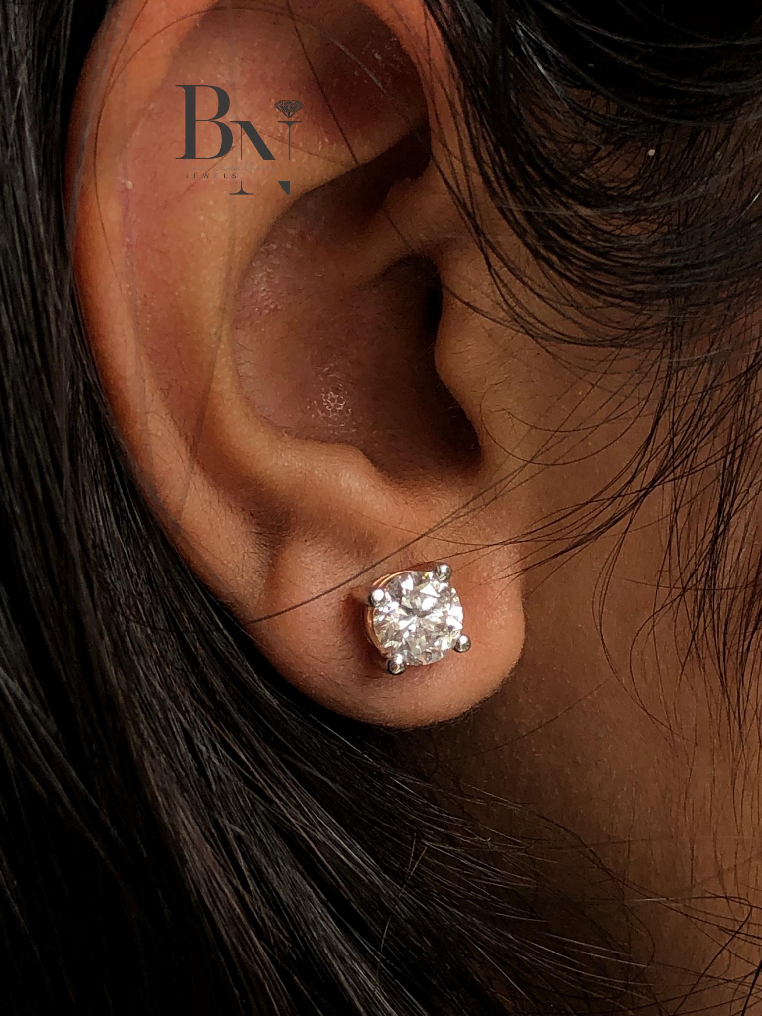 1ct Round Lab Grown Diamond Stud Earrings | Classic Solitaire 18K White Gold