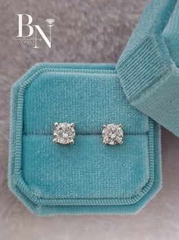 1ct Round Lab Grown Diamond Stud Earrings | Classic Solitaire 18K White Gold