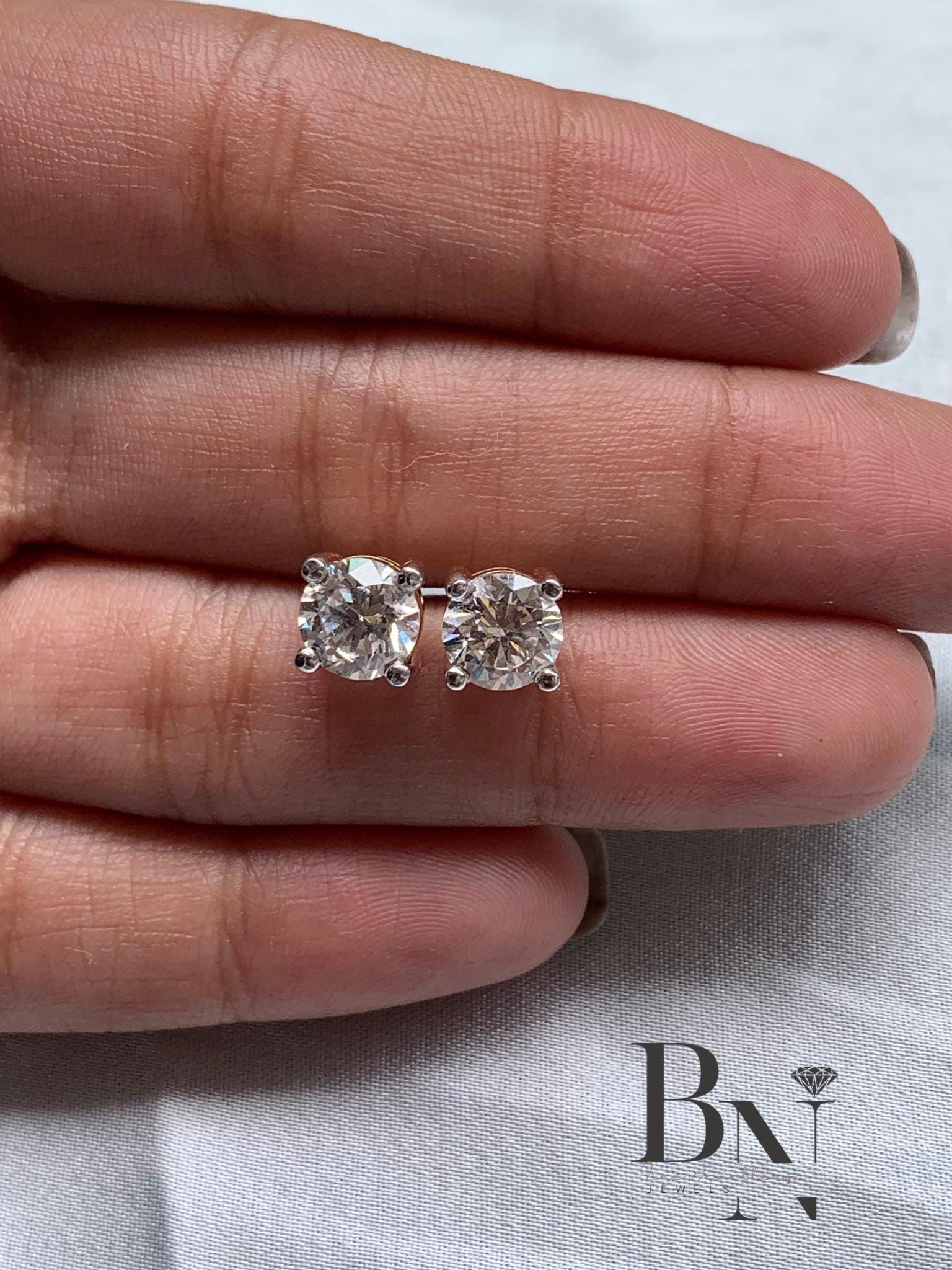 1ct Round Lab Grown Diamond Stud Earrings | Classic Solitaire 18K White Gold