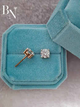 1ct Round Lab Grown Diamond Stud Earrings | Classic Solitaire 18K White Gold