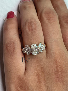 1ct Oval Lab Grown Diamond Engagement Ring | Butterfly Marquise Cluster 14K Gold