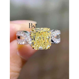 3ct Fancy Yellow Cushion Lab Grown Diamond Engagement Ring | Solitaire 14K Gold