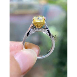 3ct Fancy Yellow Cushion Lab Grown Diamond Engagement Ring | Solitaire 14K Gold