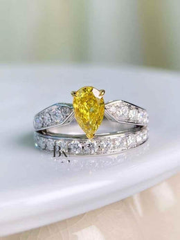 1ct Fancy Yellow Pear Lab Grown Diamond Bridal Set | Engagement Ring with Band 14K Gold