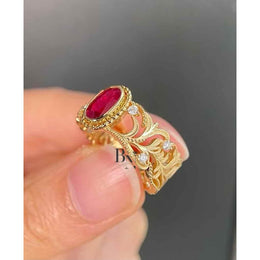 1ct Ruby Engagement Ring | Art Nouveau Filigree 18K Yellow Gold
