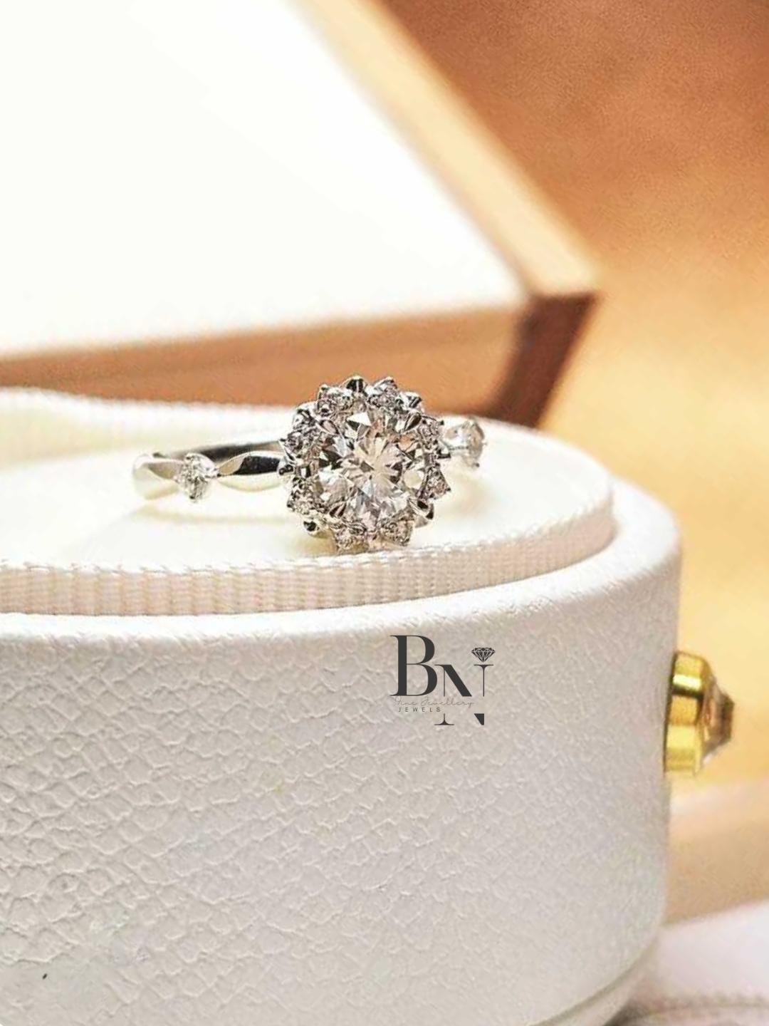 1ct Lab Grown Diamond Engagement Ring | Vintage Snowflake Halo Art Deco 14K Gold