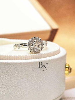 1ct Lab Grown Diamond Engagement Ring | Vintage Snowflake Halo Art Deco 14K Gold