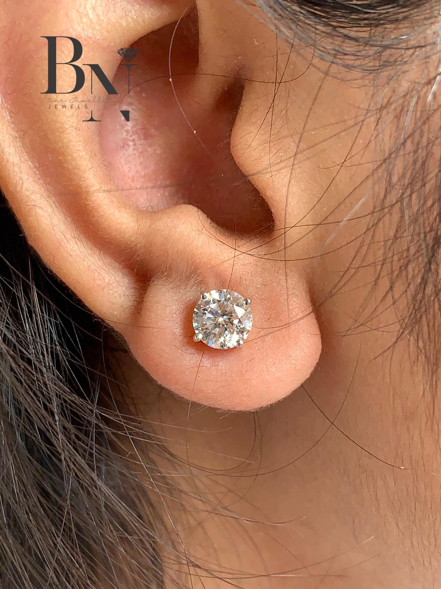 1ct Round Lab Grown Diamond Stud Earrings | Classic Solitaire 18K White Gold