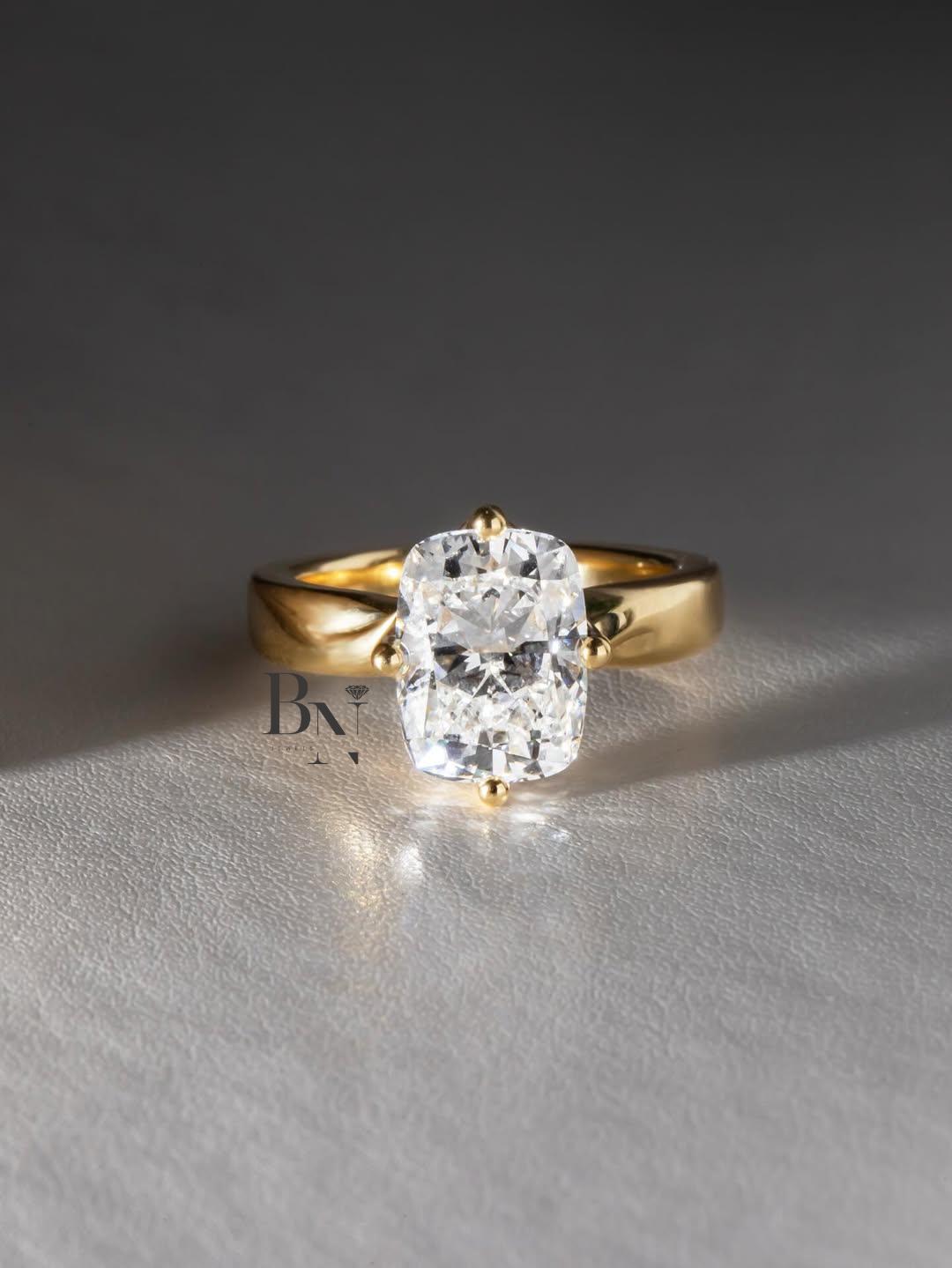 3ct Elongated Cushion Lab Grown Diamond Engagement Ring | Minimalist Solitaire 14K Yellow Gold