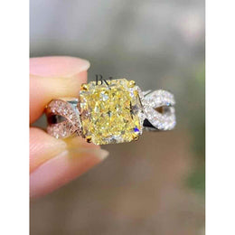 3ct Fancy Yellow Cushion Lab Grown Diamond Engagement Ring | Solitaire 14K Gold