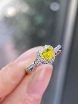 0.73ct Fancy Yellow Heart Lab Grown Diamond Engagement Ring | Twisted Pavé Infinity Band 14K Gold