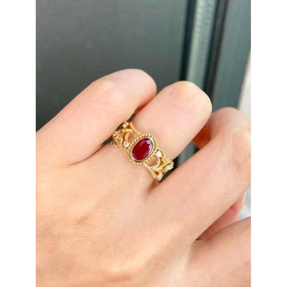 1ct Ruby Engagement Ring | Art Nouveau Filigree 18K Yellow Gold