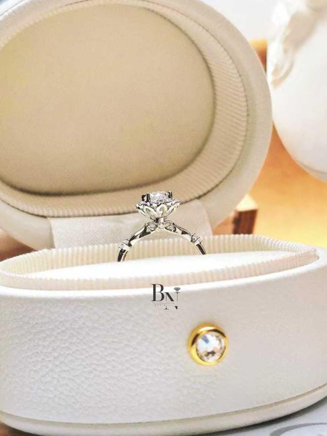 1ct Lab Grown Diamond Engagement Ring | Vintage Snowflake Halo Art Deco 14K Gold
