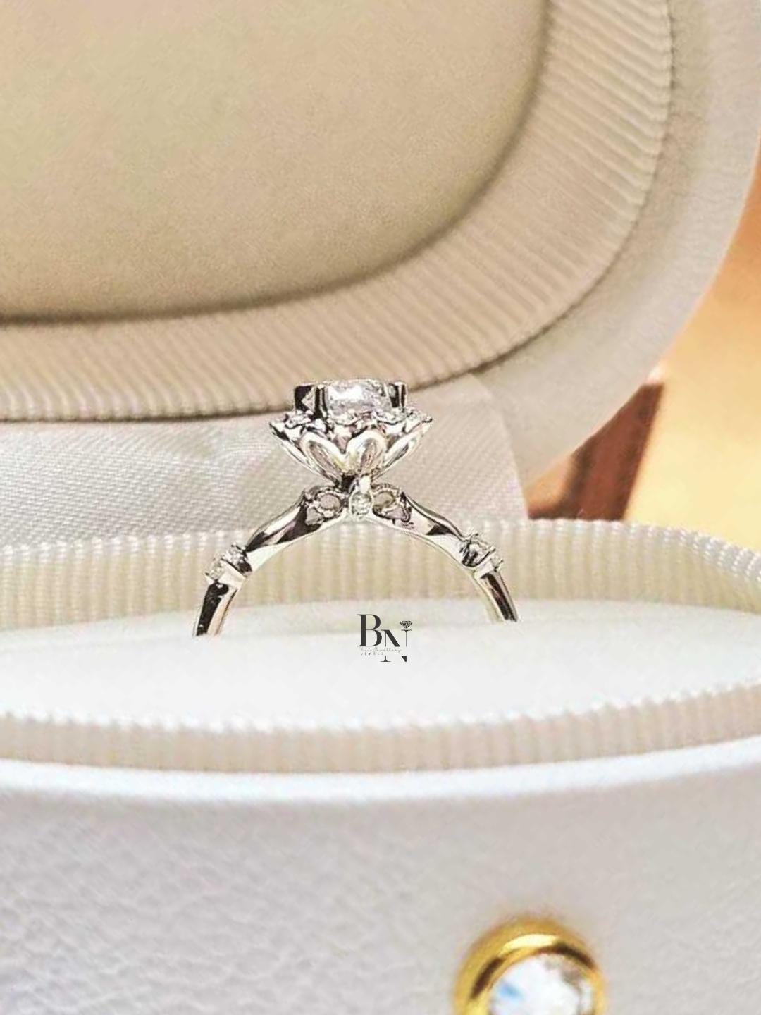 1.00 CT Floral Diamond Engagement Ring | Lab Grown Diamond Ring | Vintage Style Snowflake Halo | Dainty Gold Band | Art Deco Promise Ring