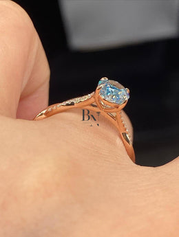 1.50ct Oval Blue Lab Grown Diamond Engagement Ring | Twisted Pavé Band 14K Rose Gold
