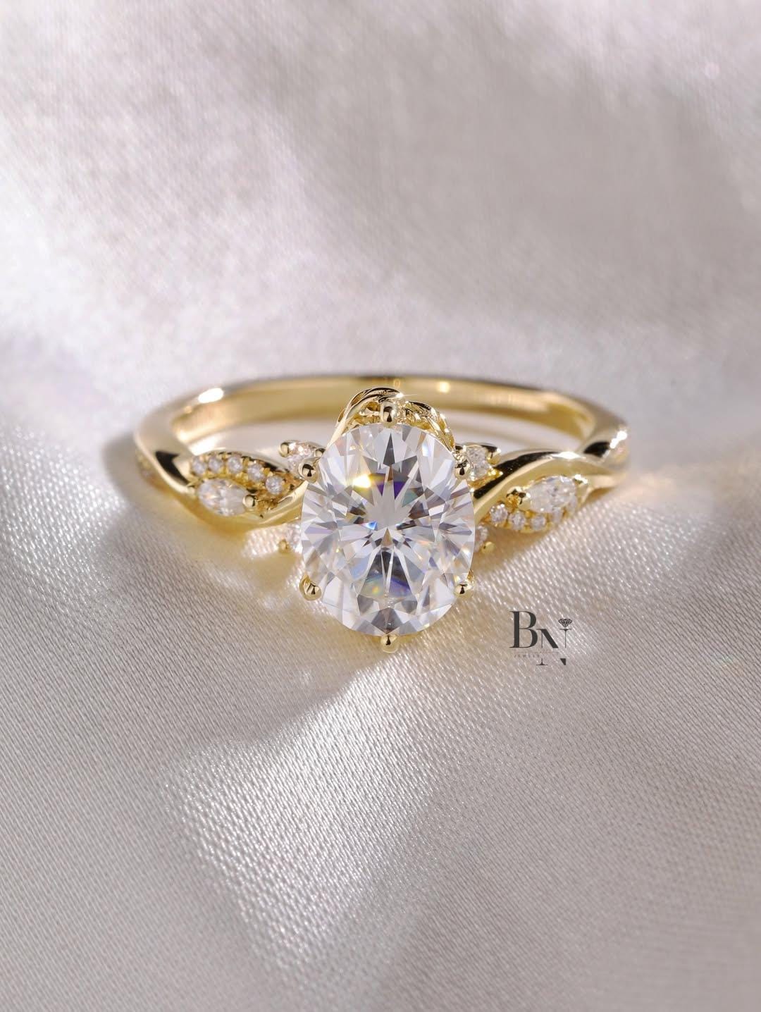1ct Oval Lab Grown Diamond Engagement Ring | Nature Inspired Twisted Vine Band 14K Gold