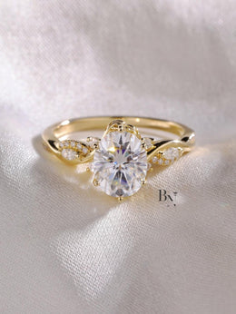 1ct Oval Lab Grown Diamond Engagement Ring | Nature Inspired Twisted Vine Band 14K Gold