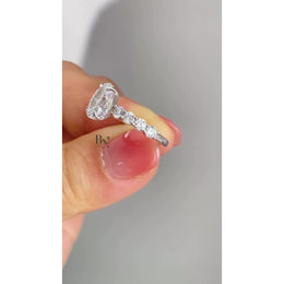 1ct Oval Lab Grown Diamond Engagement Ring | Graduated Cluster 14K White Gold