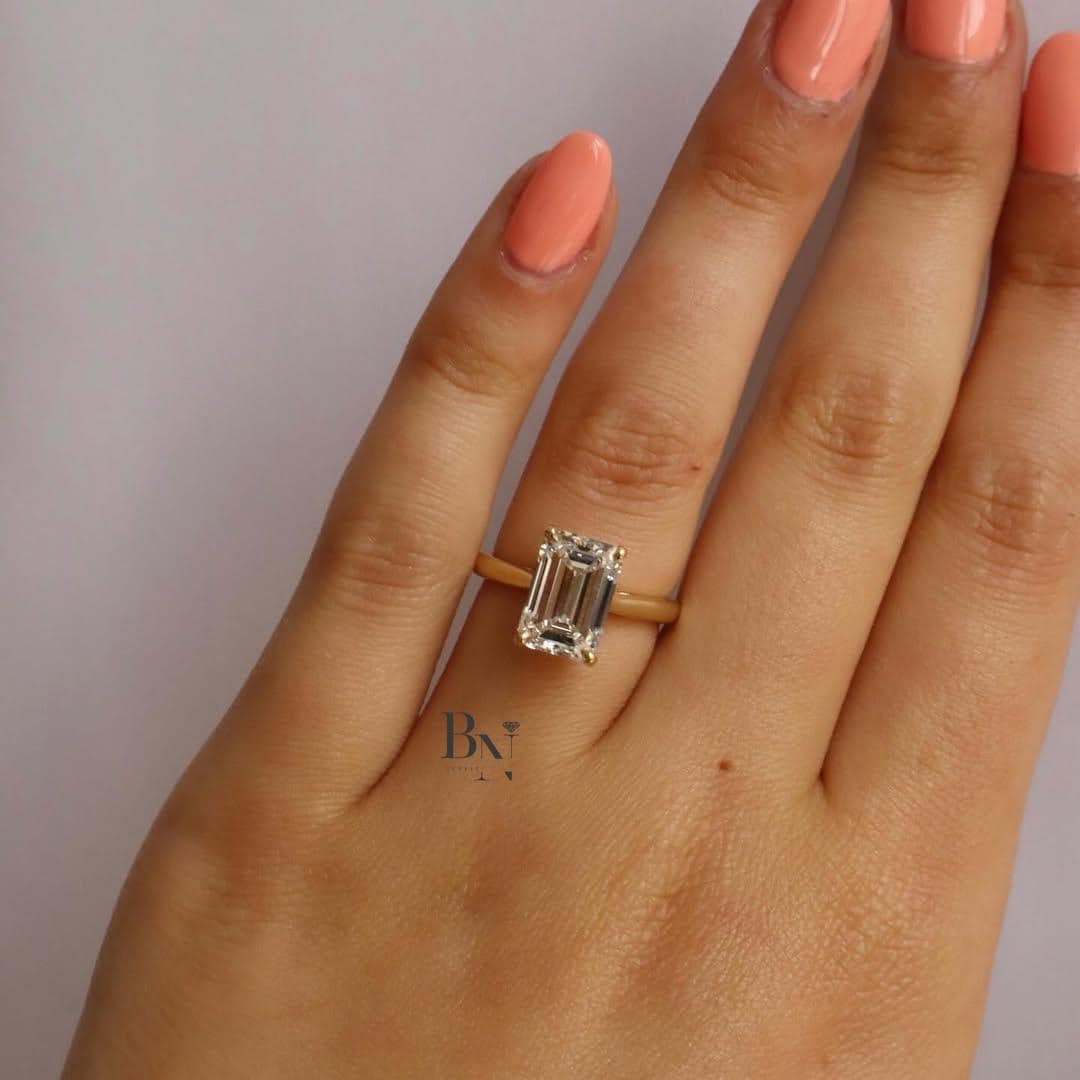 3.75ct Emerald Cut Lab Grown Diamond Engagement Ring | IGI Certified Solitaire 14K Gold
