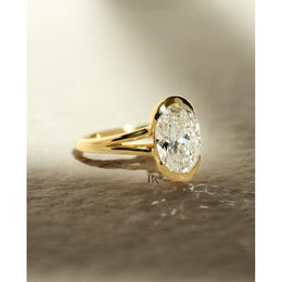 3ct Oval Lab Grown Diamond Engagement Ring | Half Bezel Split Shank Solitaire 14K Gold