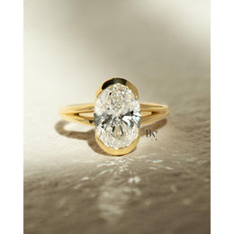 3ct Oval Lab Grown Diamond Engagement Ring | Half Bezel Split Shank Solitaire 14K Gold