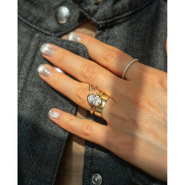 3ct Oval Lab Grown Diamond Engagement Ring | Half Bezel Split Shank Solitaire 14K Gold
