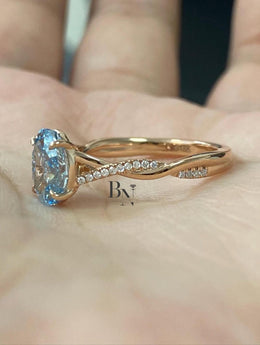 1.50ct Oval Blue Lab Grown Diamond Engagement Ring | Twisted Pavé Band 14K Rose Gold