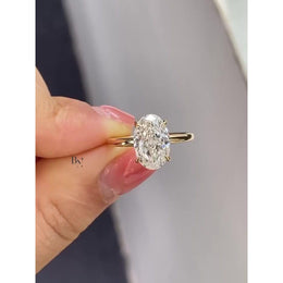 3ct Oval Lab Grown Diamond Engagement Ring | IGI Certified Hidden Halo 14K Gold