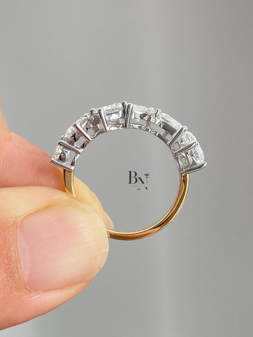 1.50 TCW Multi Shape Lab Grown Diamond Band, Unique Wedding Ring, Two Tone Statement Ring, Mixed Cut Diamond Band, Anniversary Gift