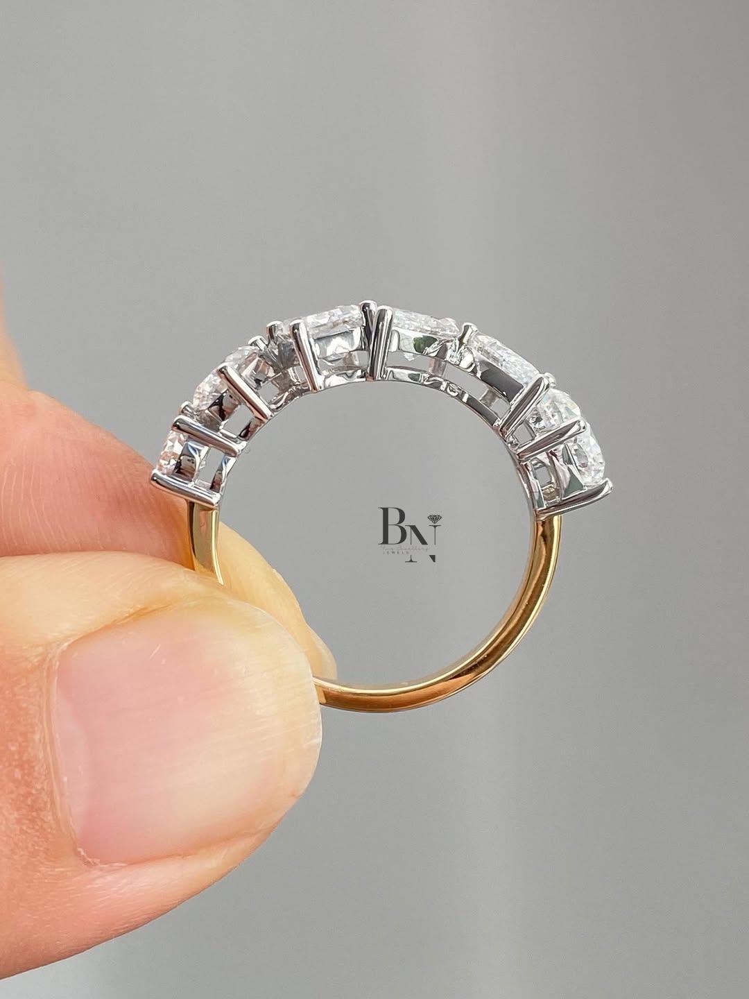 1.50 TCW Multi Shape Lab Grown Diamond Band, Unique Wedding Ring, Two Tone Statement Ring, Mixed Cut Diamond Band, Anniversary Gift